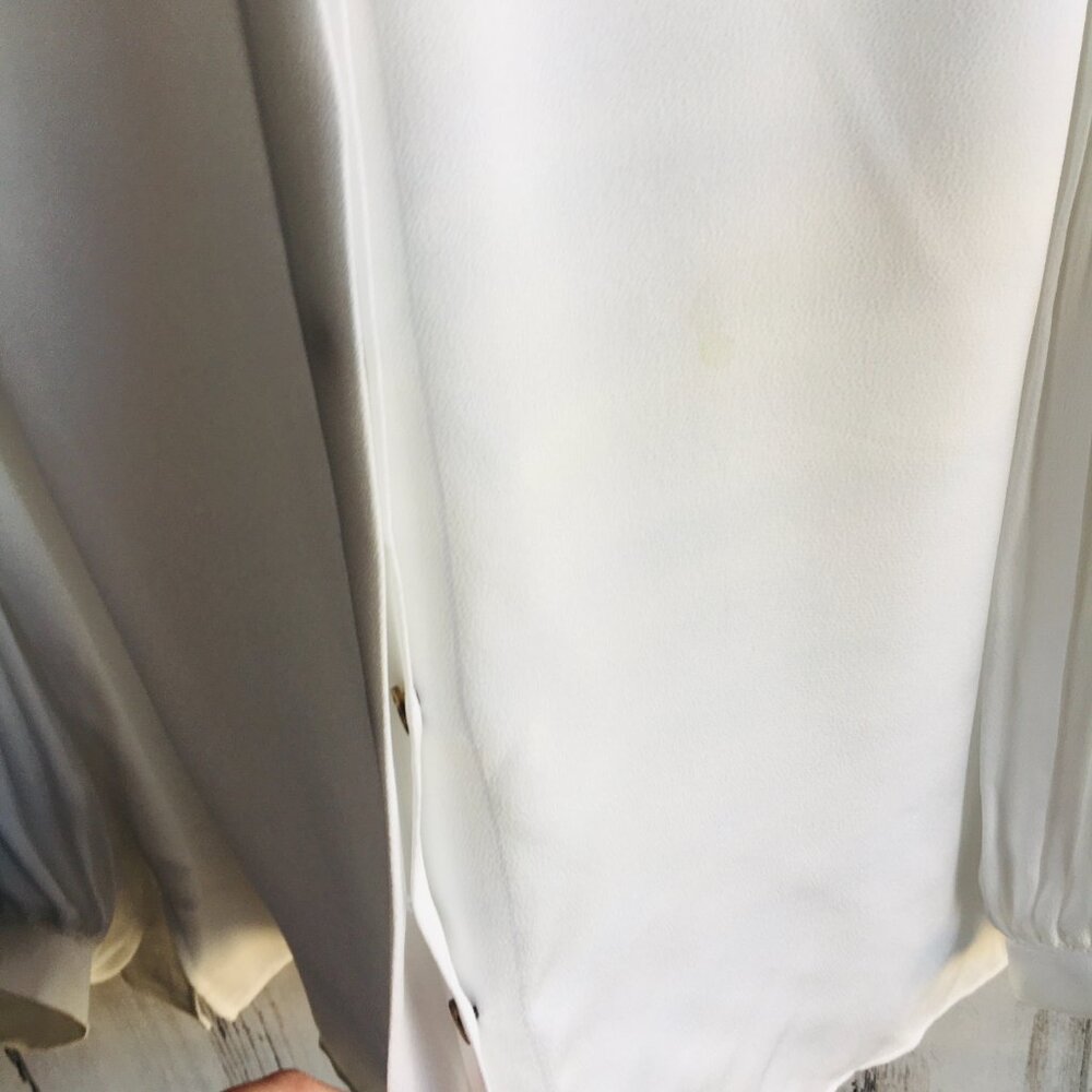 NWT Lafayette 148 Layla Plisse Pleated Sleeve Blouse Off-White Statement XL - Picture 12 of 16
